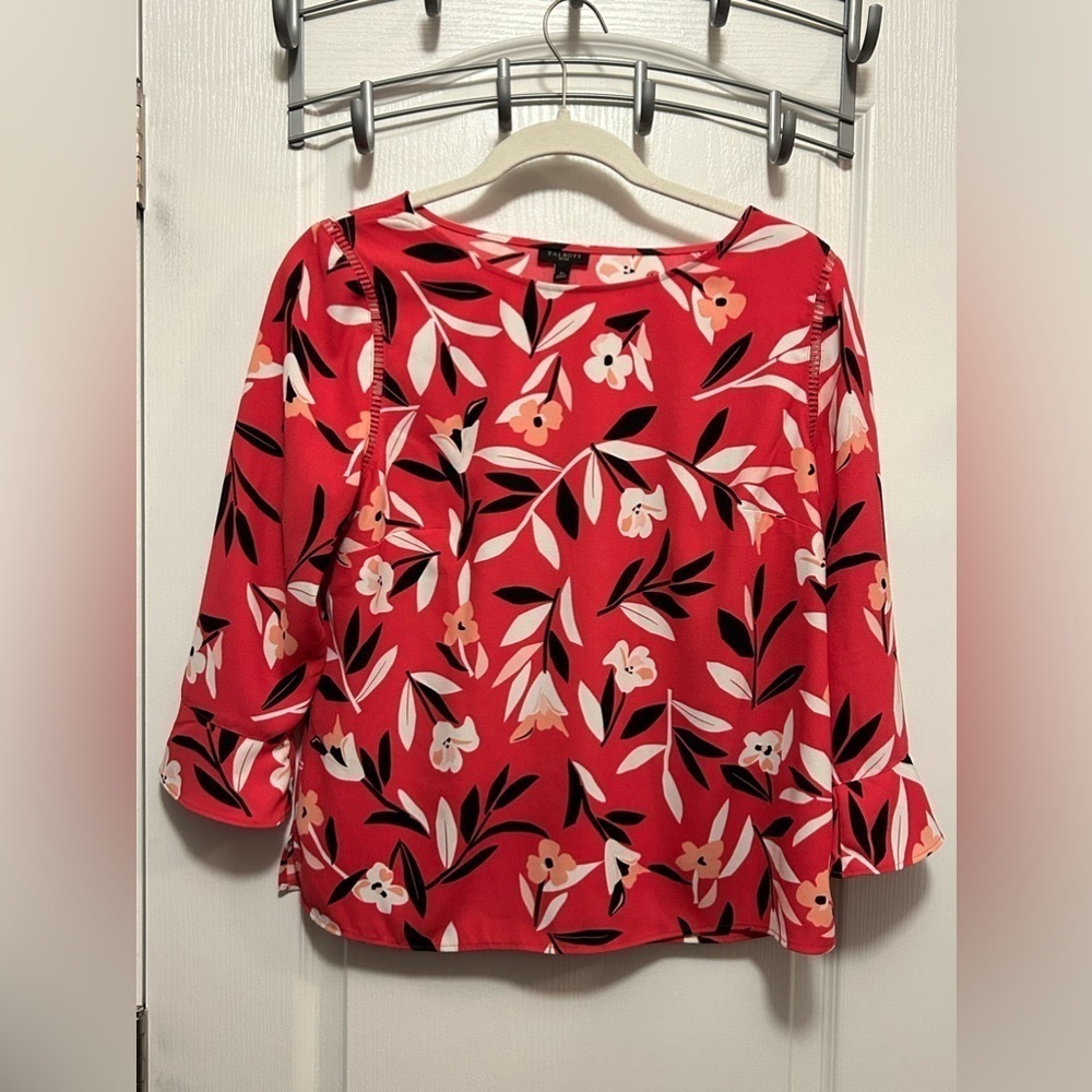 Talbots Petite small Beautiful pink Floral Blouse Bell Sleeves Side Zipper women